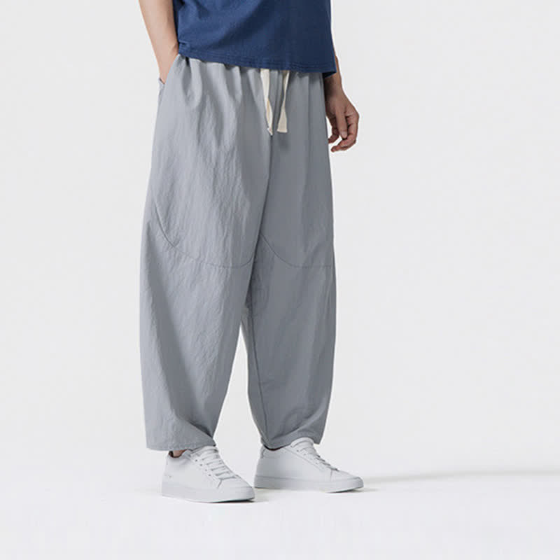 Buddha Stones Pantaloni corti da uomo casual, minimalisti, con coulisse, tinta unita, per primavera/estate, modello harem con tasche. - image 21