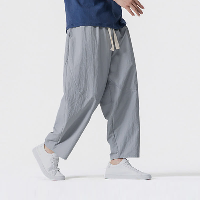 Buddha Stones Pantaloni corti da uomo casual, minimalisti, con coulisse, tinta unita, per primavera/estate, modello harem con tasche. - image 20
