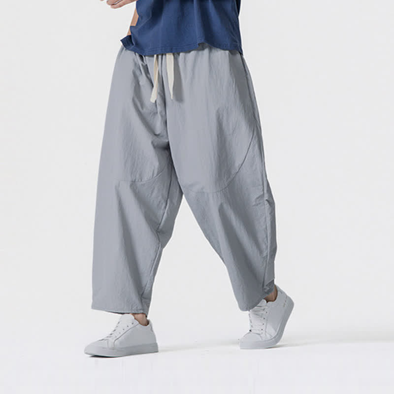 Buddha Stones Pantaloni corti da uomo casual, minimalisti, con coulisse, tinta unita, per primavera/estate, modello harem con tasche. - image 23