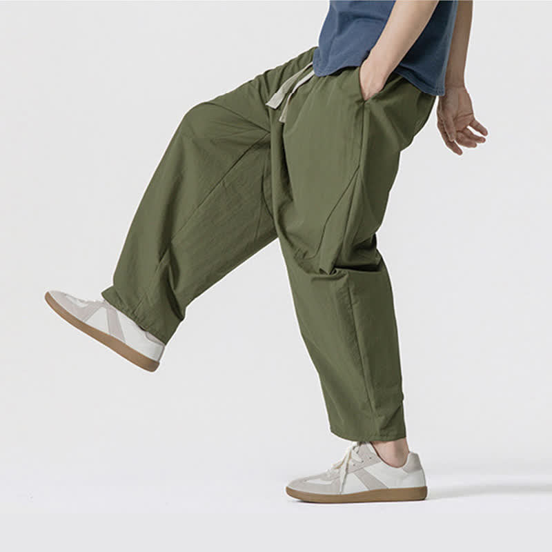 Buddha Stones Pantaloni corti da uomo casual, minimalisti, con coulisse, tinta unita, per primavera/estate, modello harem con tasche. - image 6