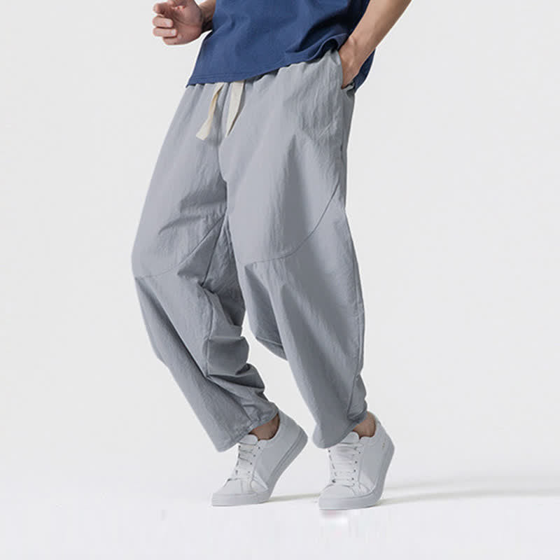 Buddha Stones Pantaloni corti da uomo casual, minimalisti, con coulisse, tinta unita, per primavera/estate, modello harem con tasche. - image 22