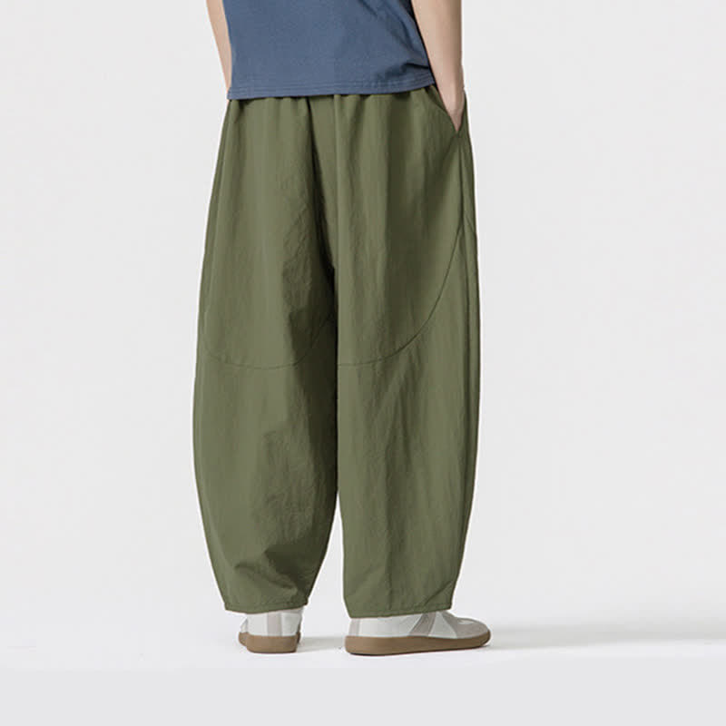 Buddha Stones Pantaloni corti da uomo casual, minimalisti, con coulisse, tinta unita, per primavera/estate, modello harem con tasche. - image 2