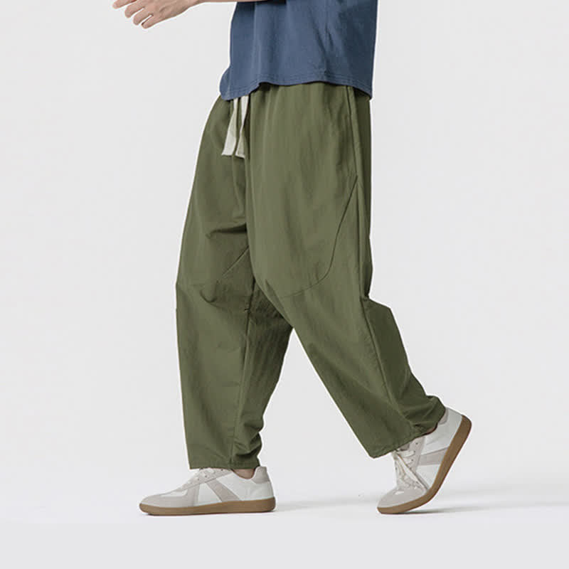 Buddha Stones Pantaloni corti da uomo casual, minimalisti, con coulisse, tinta unita, per primavera/estate, modello harem con tasche. - image 3