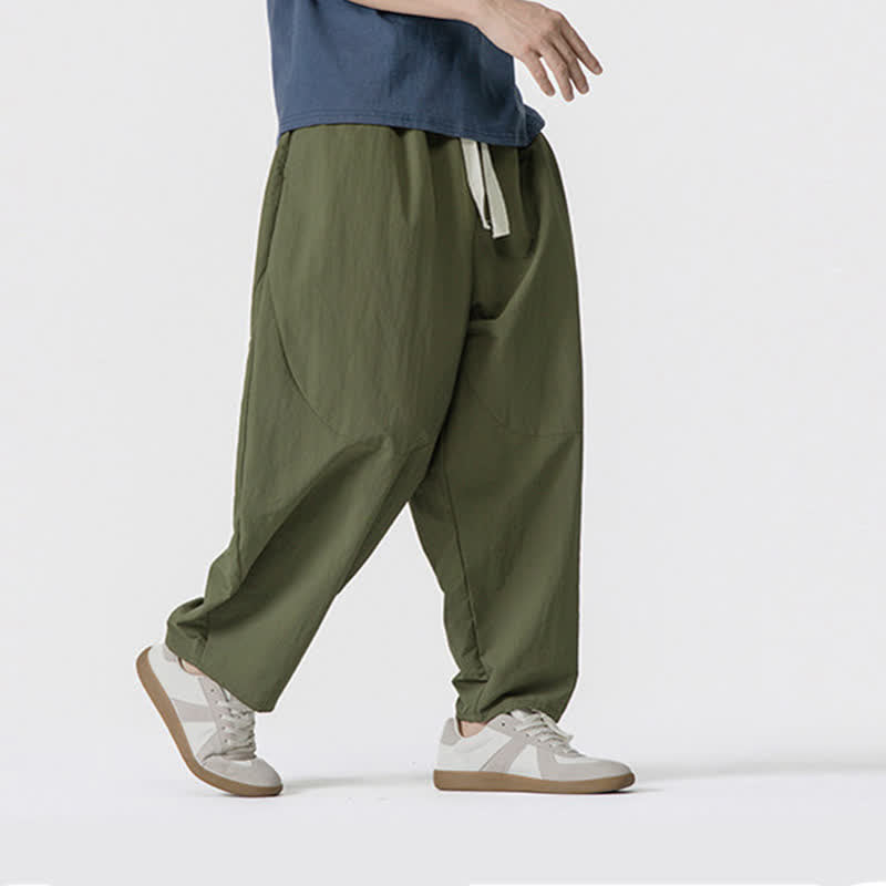 Buddha Stones Pantaloni corti da uomo casual, minimalisti, con coulisse, tinta unita, per primavera/estate, modello harem con tasche. - image 4