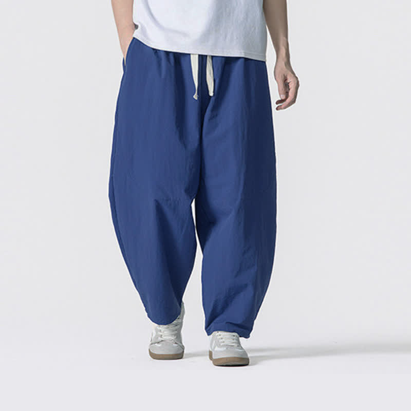 Buddha Stones Pantaloni corti da uomo casual, minimalisti, con coulisse, tinta unita, per primavera/estate, modello harem con tasche. - Blu notte - US/UK/AU46, EU56 (5XL) - image 25