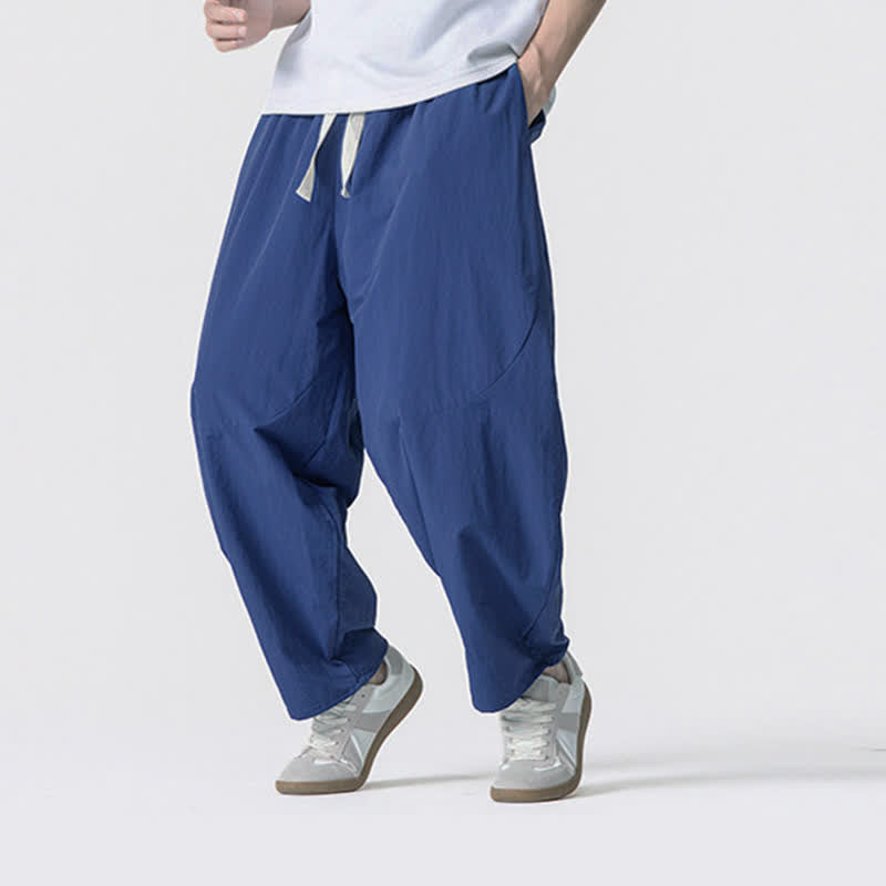 Buddha Stones Pantaloni corti da uomo casual, minimalisti, con coulisse, tinta unita, per primavera/estate, modello harem con tasche. - image 29