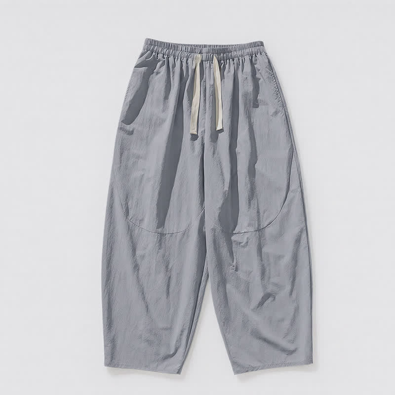 Buddha Stones Pantaloni corti da uomo casual, minimalisti, con coulisse, tinta unita, per primavera/estate, modello harem con tasche. - image 24