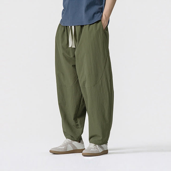 Buddha Stones Pantaloni corti da uomo casual, minimalisti, con coulisse, tinta unita, per primavera/estate, modello harem con tasche. - image 5
