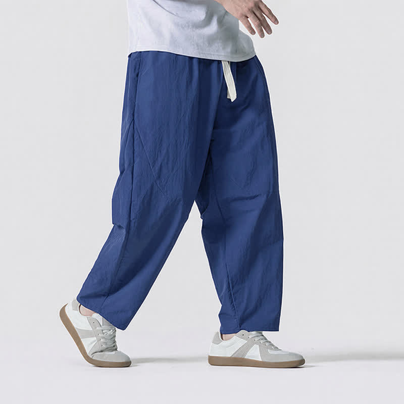 Buddha Stones Pantaloni corti da uomo casual, minimalisti, con coulisse, tinta unita, per primavera/estate, modello harem con tasche. - image 30