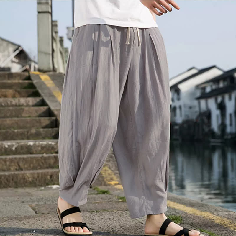 Buddha Stones Pantaloni estivi casual da uomo a gamba dritta con coulisse e tasca, modello cropped. - Argento - US/UK/AU46, EU56 (5XL) - image 11