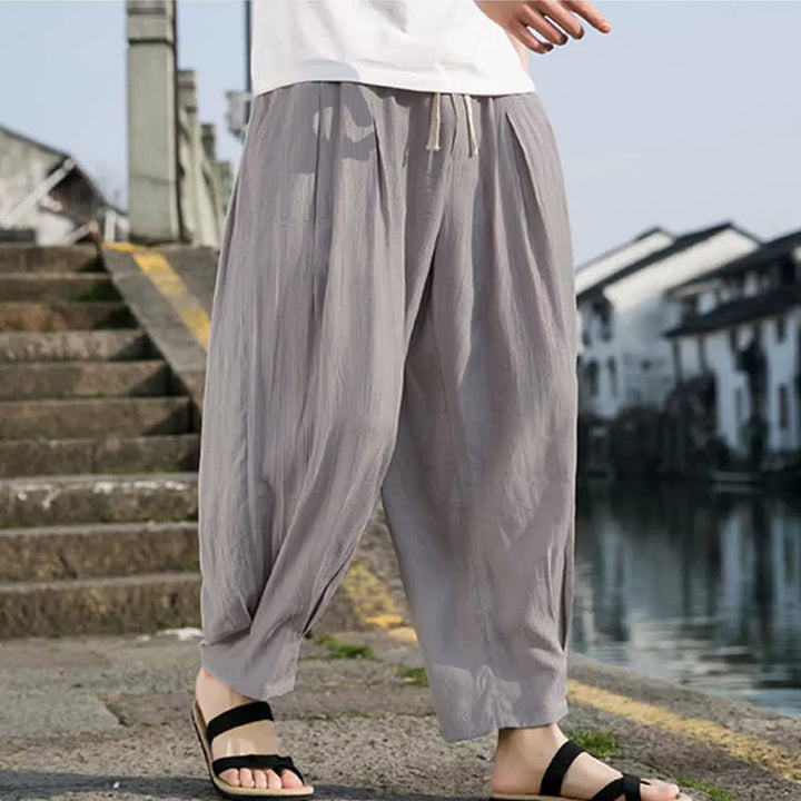 Buddha Stones Pantaloni estivi casual da uomo a gamba dritta con coulisse e tasca, modello cropped. - Argento - US/UK/AU46, EU56 (5XL) - image 11