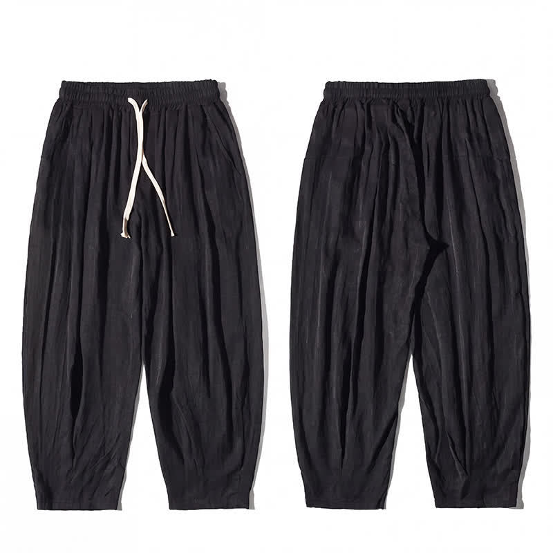Buddha Stones Pantaloni estivi casual da uomo a gamba dritta con coulisse e tasca, modello cropped. - image 10