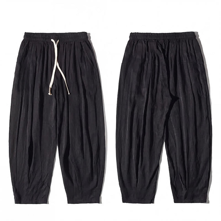 Buddha Stones Pantaloni estivi casual da uomo a gamba dritta con coulisse e tasca, modello cropped. - image 10