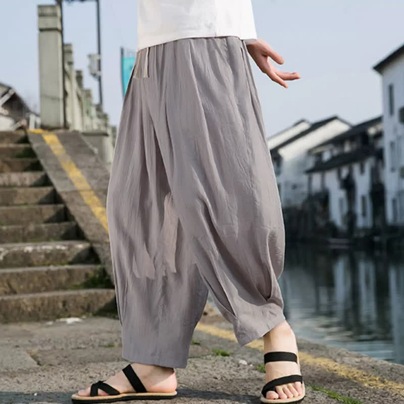 Buddha Stones Pantaloni estivi casual da uomo a gamba dritta con coulisse e tasca, modello cropped. - image 16