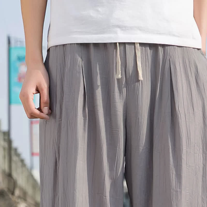 Buddha Stones Pantaloni estivi casual da uomo a gamba dritta con coulisse e tasca, modello cropped. - image 18