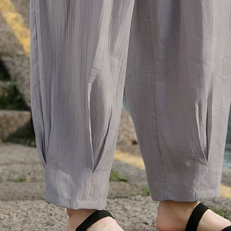 Buddha Stones Pantaloni estivi casual da uomo a gamba dritta con coulisse e tasca, modello cropped. - image 20