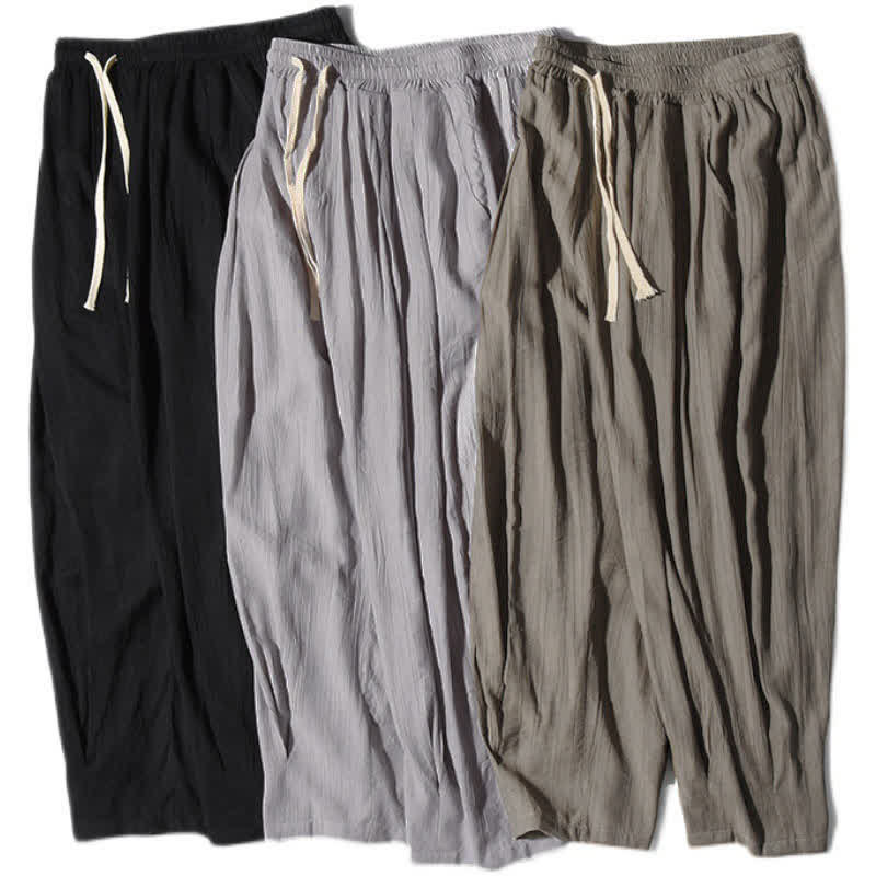 Buddha Stones Pantaloni estivi casual da uomo a gamba dritta con coulisse e tasca, modello cropped. - image 28