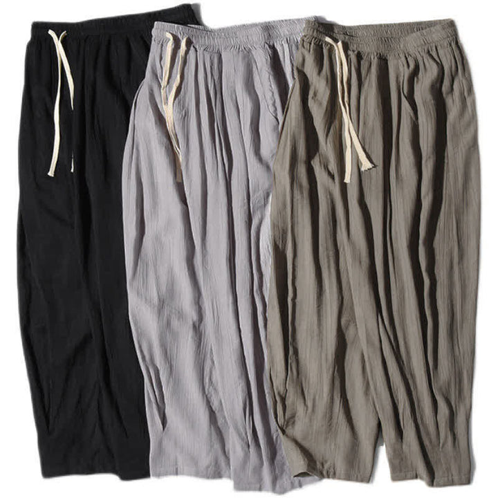 Buddha Stones Pantaloni estivi casual da uomo a gamba dritta con coulisse e tasca, modello cropped. - image 28