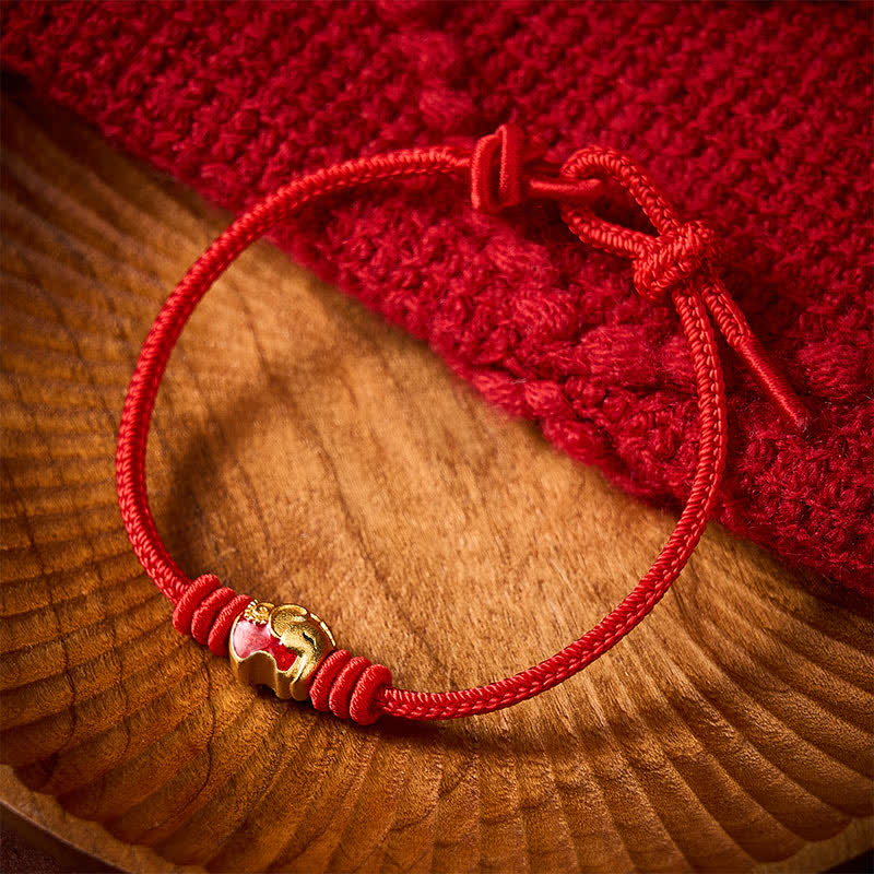 Buddha Stones Braccialetto di protezione portafortuna con cordino rosso e elefante rosso - image 11