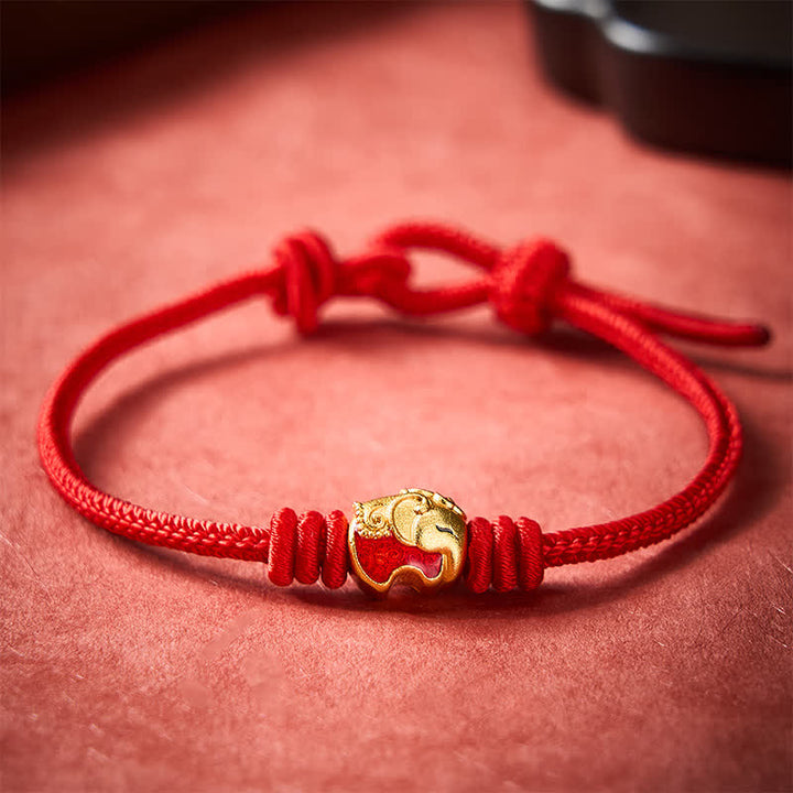 Buddha Stones Braccialetto di protezione portafortuna con cordino rosso e elefante rosso - image 10