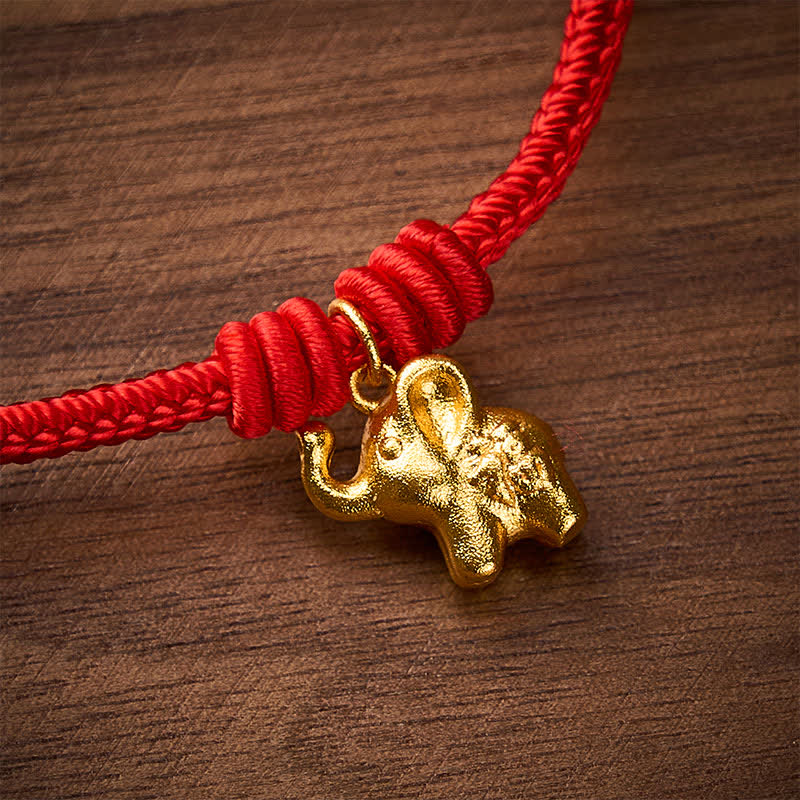 Buddha Stones Braccialetto con corda intrecciata rossa a forma di elefante Fu, simbolo di forza. - image 4