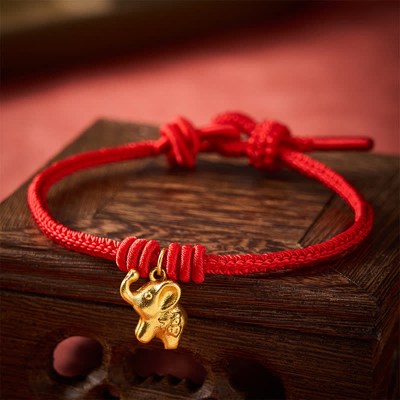 Buddha Stones Braccialetto con corda intrecciata rossa a forma di elefante Fu, simbolo di forza. - image 3