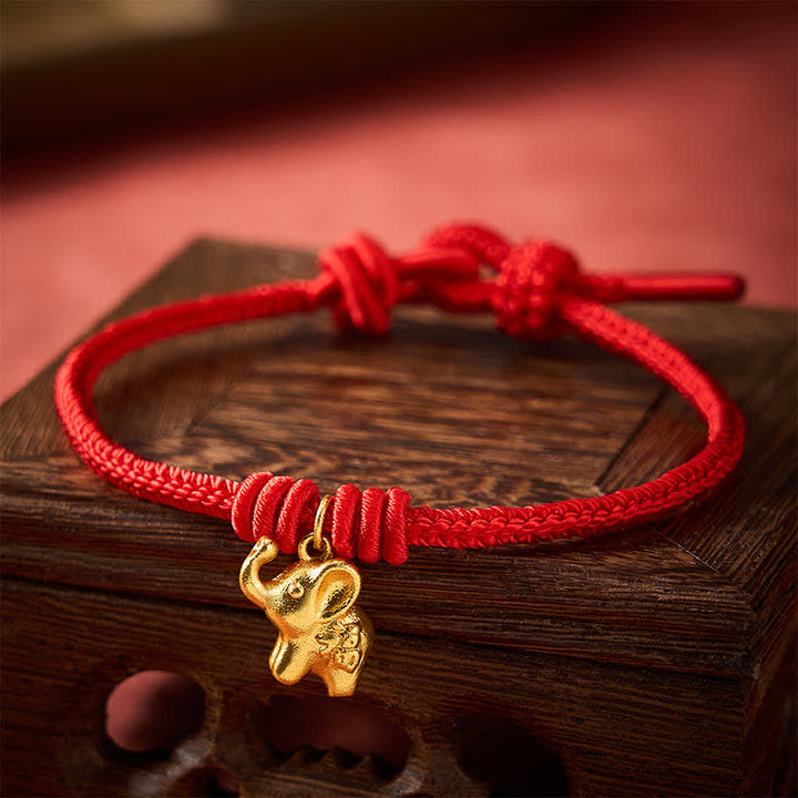 Buddha Stones Braccialetto con corda intrecciata rossa a forma di elefante Fu, simbolo di forza. - image 3