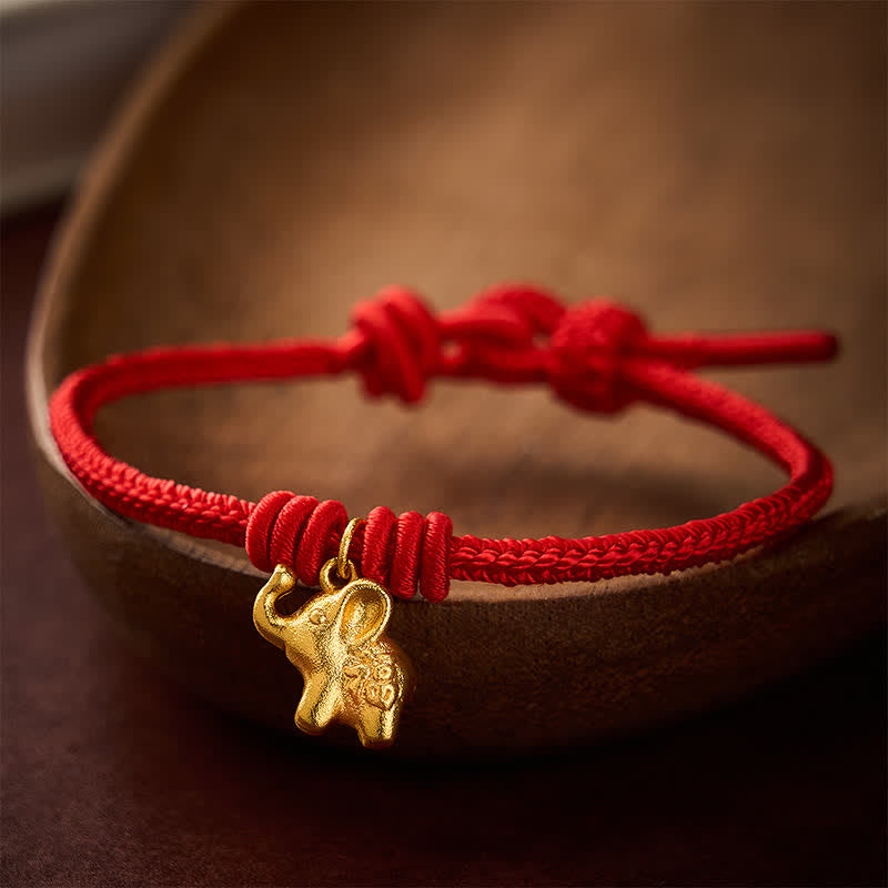 Buddha Stones Braccialetto con corda intrecciata rossa a forma di elefante Fu, simbolo di forza. - Rosso (Circonferenza del polso 5,9–6,7 pollici / 15–17 cm) - image 0