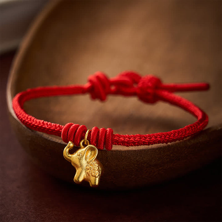Buddha Stones Braccialetto con corda intrecciata rossa a forma di elefante Fu, simbolo di forza. - Rosso (Circonferenza del polso 5,9–6,7 pollici / 15–17 cm) - image 0
