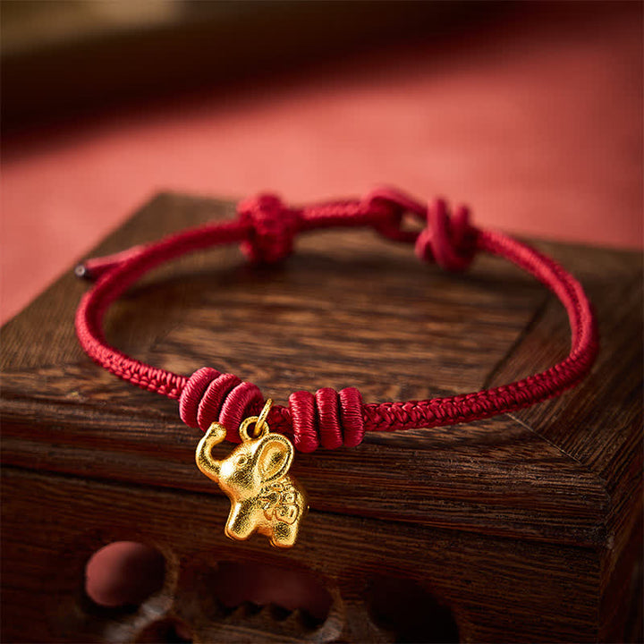 Buddha Stones Braccialetto con corda intrecciata rossa a forma di elefante Fu, simbolo di forza. - image 12