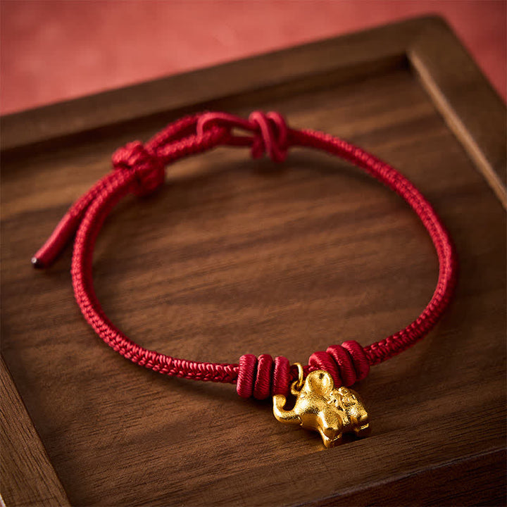 Buddha Stones Braccialetto con corda intrecciata rossa a forma di elefante Fu, simbolo di forza. - image 11