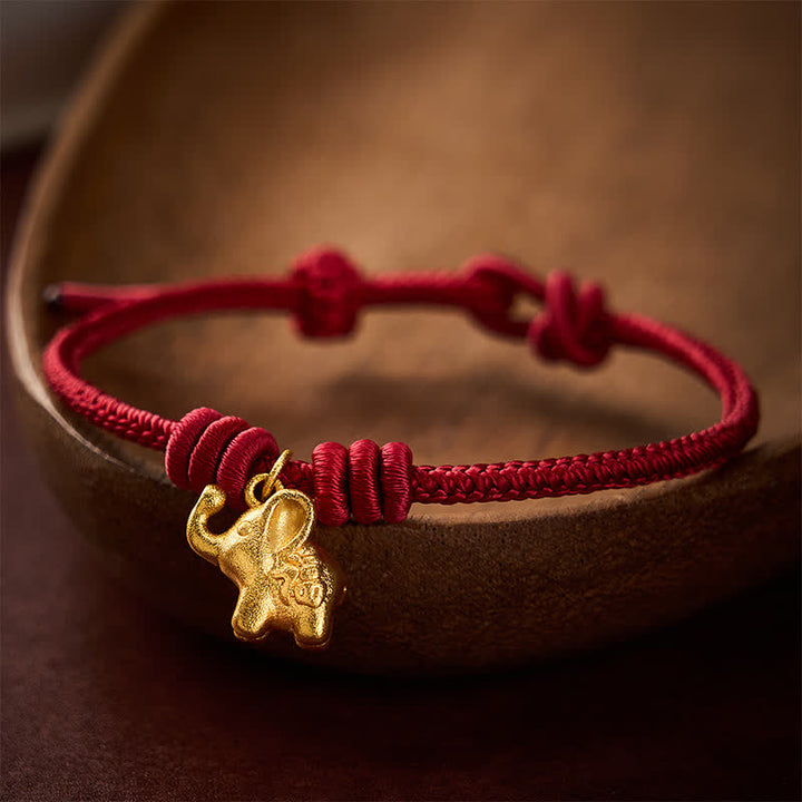 Buddha Stones Braccialetto con corda intrecciata rossa a forma di elefante Fu, simbolo di forza. - image 13