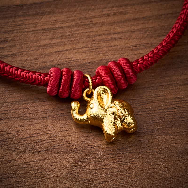 Buddha Stones Braccialetto con corda intrecciata rossa a forma di elefante Fu, simbolo di forza. - image 14