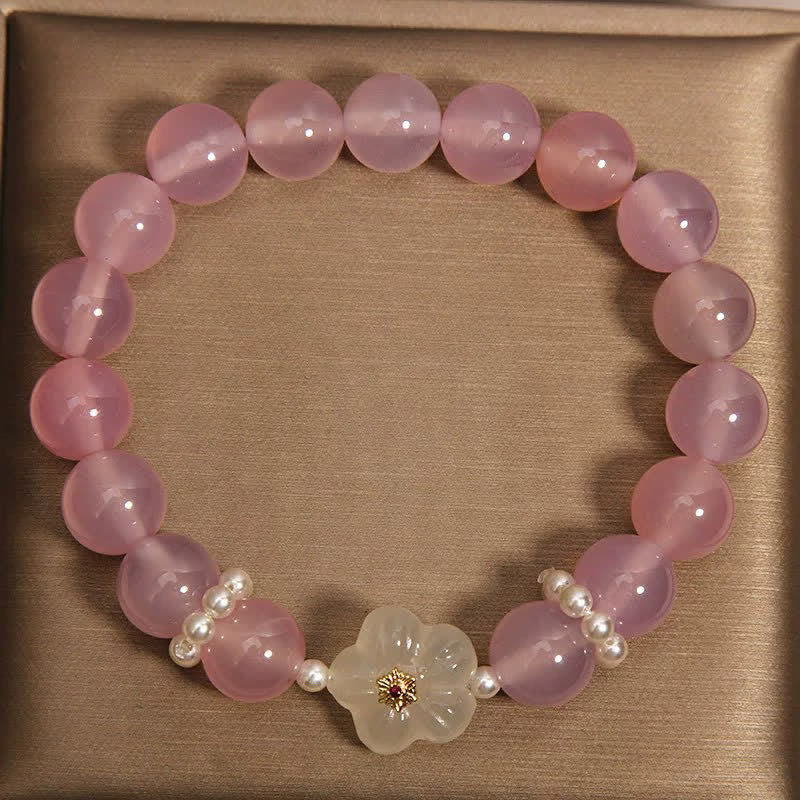 Buddha Stones Bracciale con agata viola, agata bianca, fiore, intuizione e accenti di perle - image 2