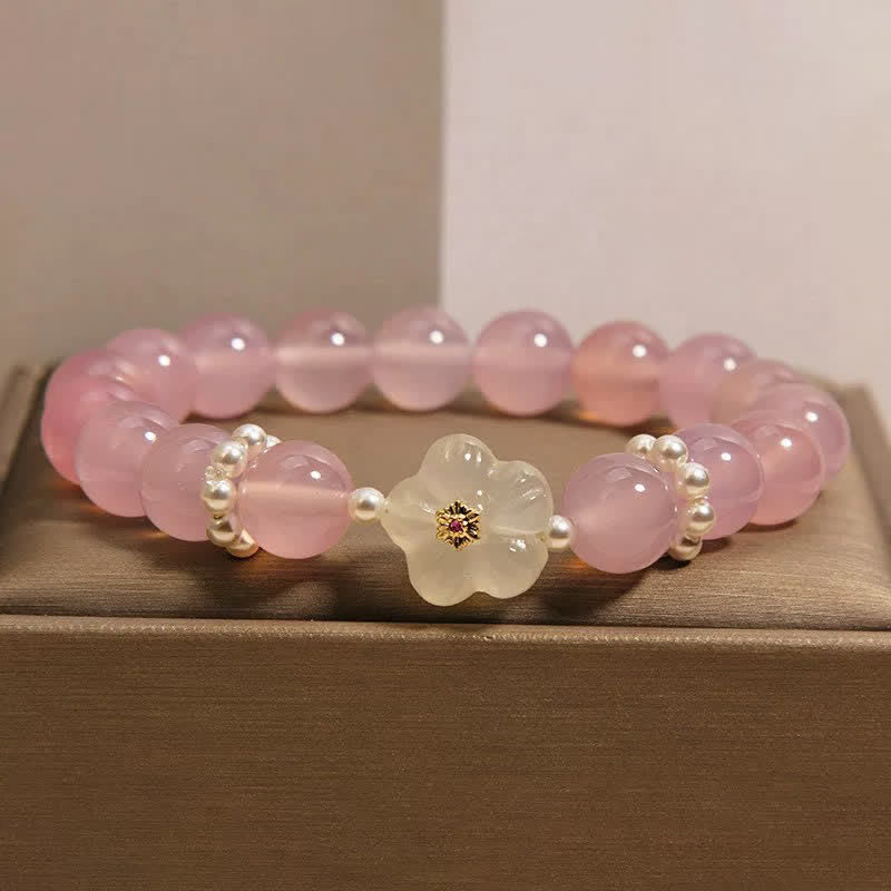Buddha Stones Bracciale con agata viola, agata bianca, fiore, intuizione e accenti di perle - image 1