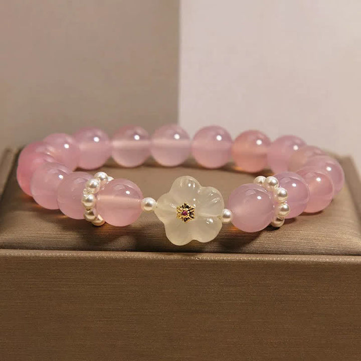Buddha Stones Bracciale con agata viola, agata bianca, fiore, intuizione e accenti di perle - image 1