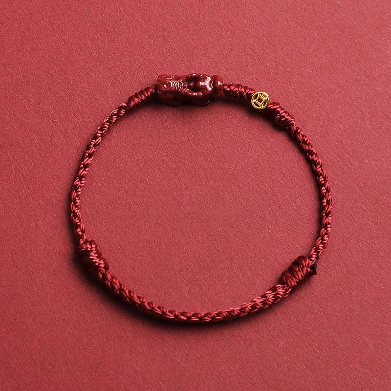 Buddha Stones Bracciale regolabile con cordino rosso e moneta cinese Pi Xiu in argento sterling 925, simbolo di ricchezza. - Rosso scuro - 5,5–6,7 pollici/14–17 cm - image 1