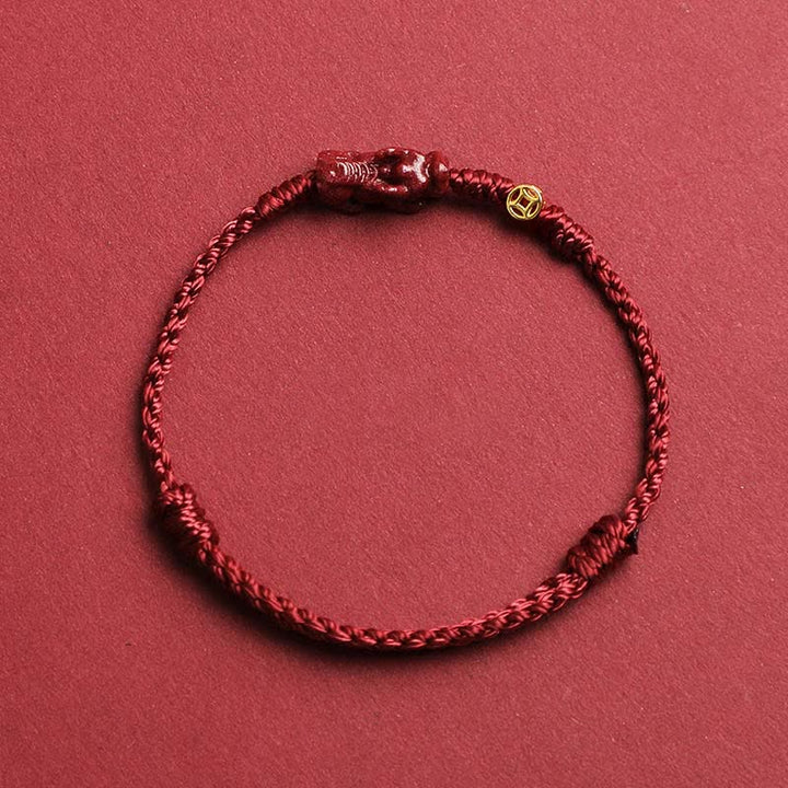 Buddha Stones Bracciale regolabile con cordino rosso e moneta cinese Pi Xiu in argento sterling 925, simbolo di ricchezza. - Rosso scuro - 5,5–6,7 pollici/14–17 cm - image 1