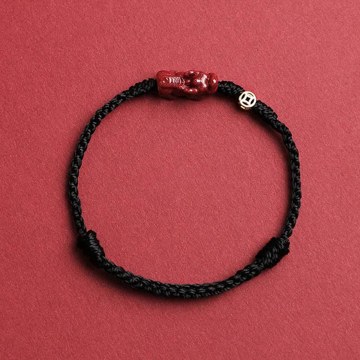 Buddha Stones Bracciale regolabile con cordino rosso e moneta cinese Pi Xiu in argento sterling 925, simbolo di ricchezza. - Nero - 5,5–6,7 pollici/14–17 cm - image 2