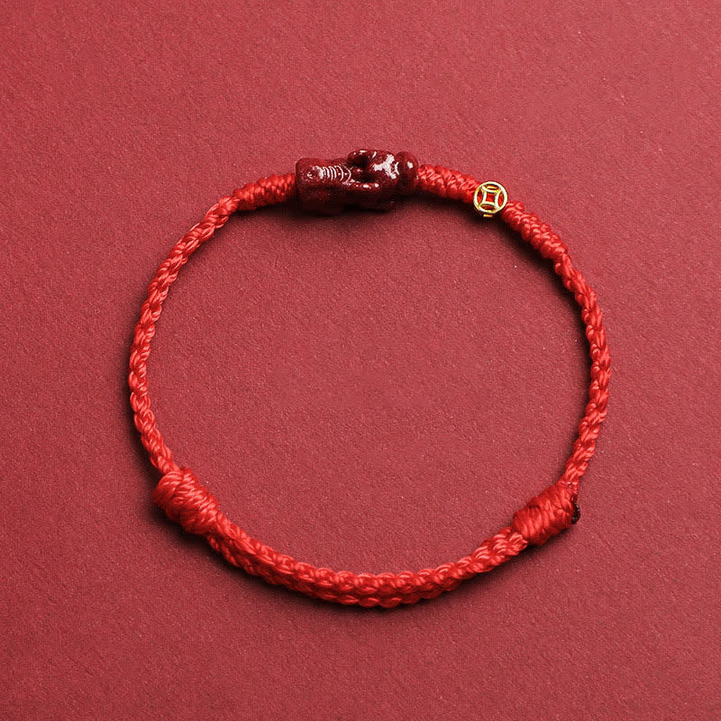 Buddha Stones Bracciale regolabile con cordino rosso e moneta cinese Pi Xiu in argento sterling 925, simbolo di ricchezza. - Rosso - 5,5–6,7 pollici/14–17 cm - image 0