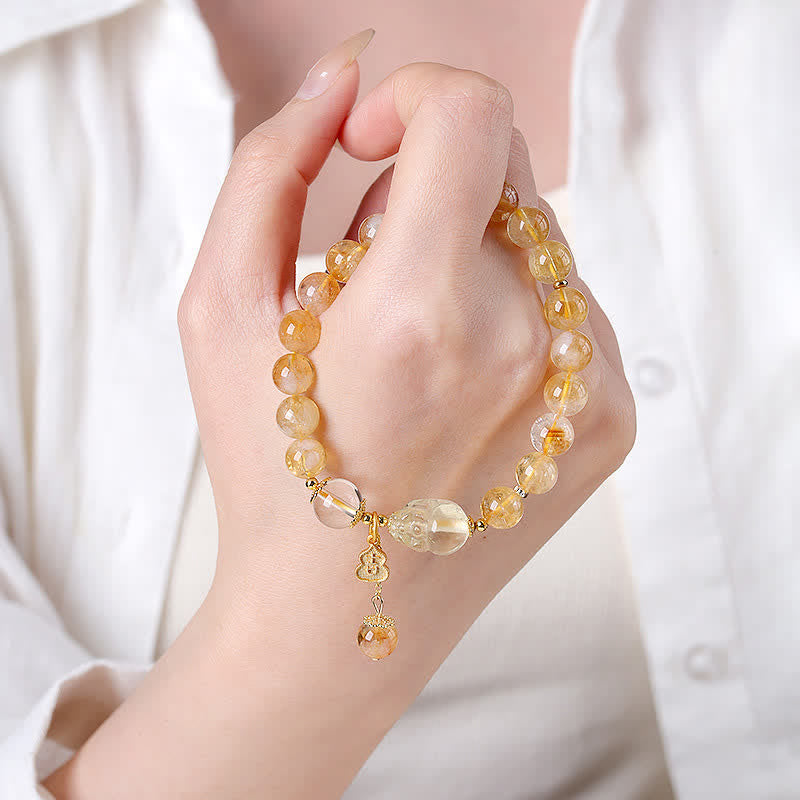 Buddha Stones Bracciale con ciondolo a forma di zucca Pi Xiu in citrino, simbolo di fortuna e abbondanza, ispirato allo stile cinese. - image 3