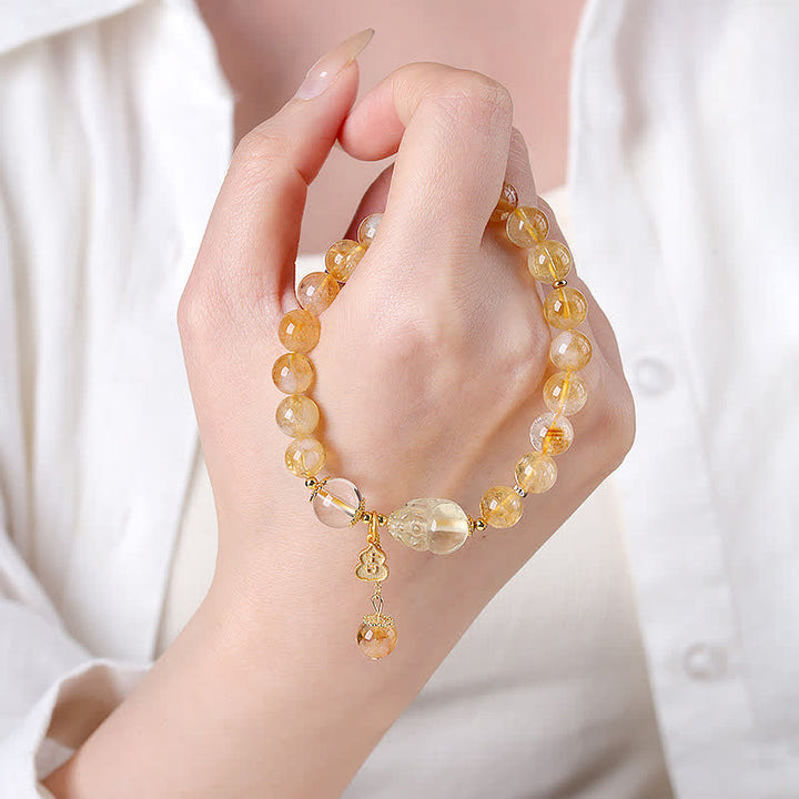 Buddha Stones Bracciale con ciondolo a forma di zucca Pi Xiu in citrino, simbolo di fortuna e abbondanza, ispirato allo stile cinese. - image 3