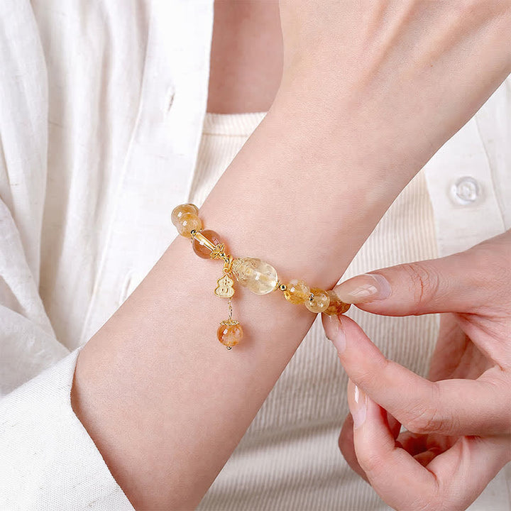 Buddha Stones Bracciale con ciondolo a forma di zucca Pi Xiu in citrino, simbolo di fortuna e abbondanza, ispirato allo stile cinese. - image 4