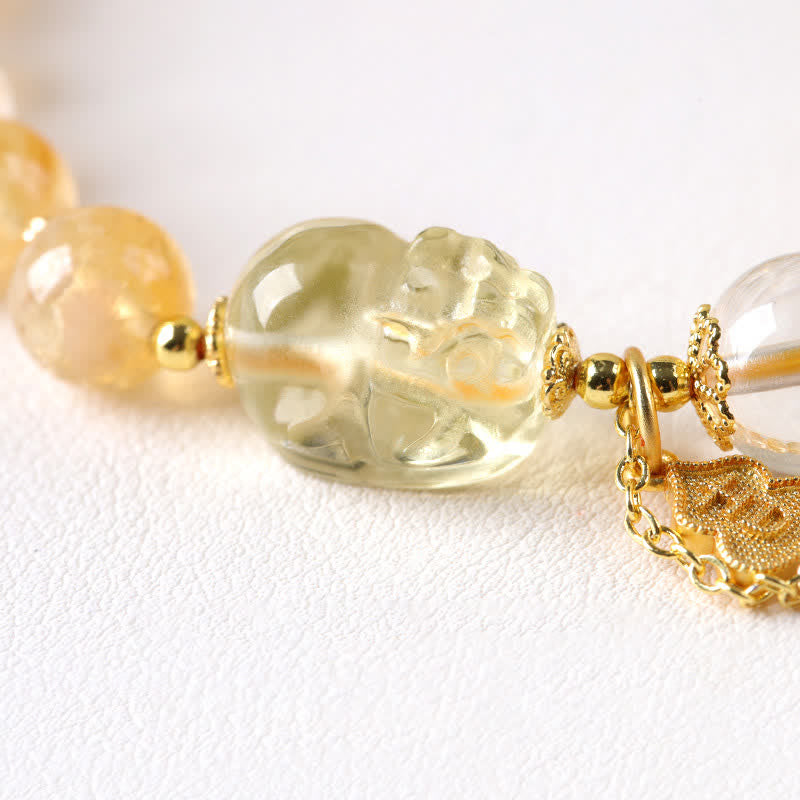 Buddha Stones Bracciale con ciondolo a forma di zucca Pi Xiu in citrino, simbolo di fortuna e abbondanza, ispirato allo stile cinese. - image 5