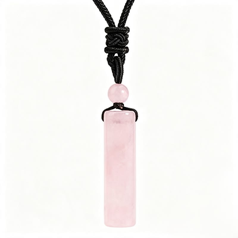 Buddha Stones Collana con ciondolo cilindrico a tema guarigione in vari cristalli di quarzo rosa, avventurina verde e ametista. - Quarzo rosa - image 11