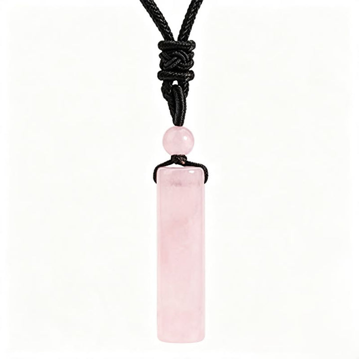Buddha Stones Collana con ciondolo cilindrico a tema guarigione in vari cristalli di quarzo rosa, avventurina verde e ametista. - Quarzo rosa - image 11