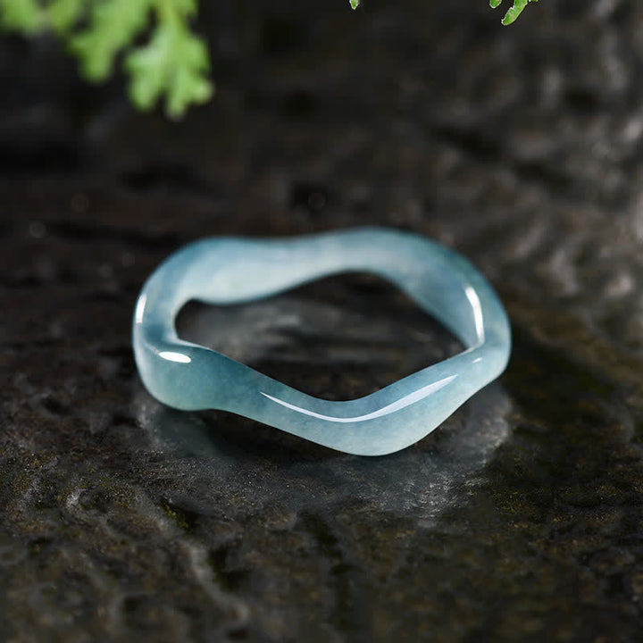 Buddha Stones Anello irregolare portafortuna in giada - Anello con increspature di giada - US12-13 (22 mm) - image 0