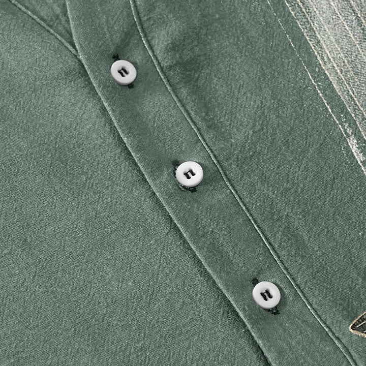 Buddha Stones Camicia da uomo a maniche corte con mezzo bottone e stampa di carpe koi in cotone, motivo a onde d'acqua. - image 3