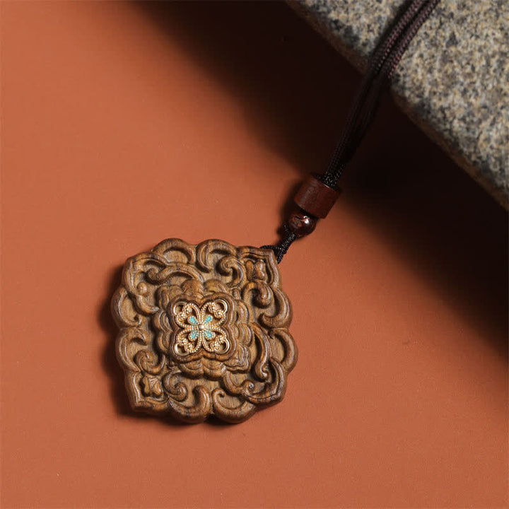 Buddha Stones Collana Tang Dynasty Flower Harmony in legno di sappanwood intagliato. - image 2