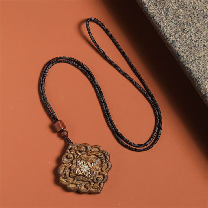 Buddha Stones Collana Tang Dynasty Flower Harmony in legno di sappanwood intagliato. - image 4